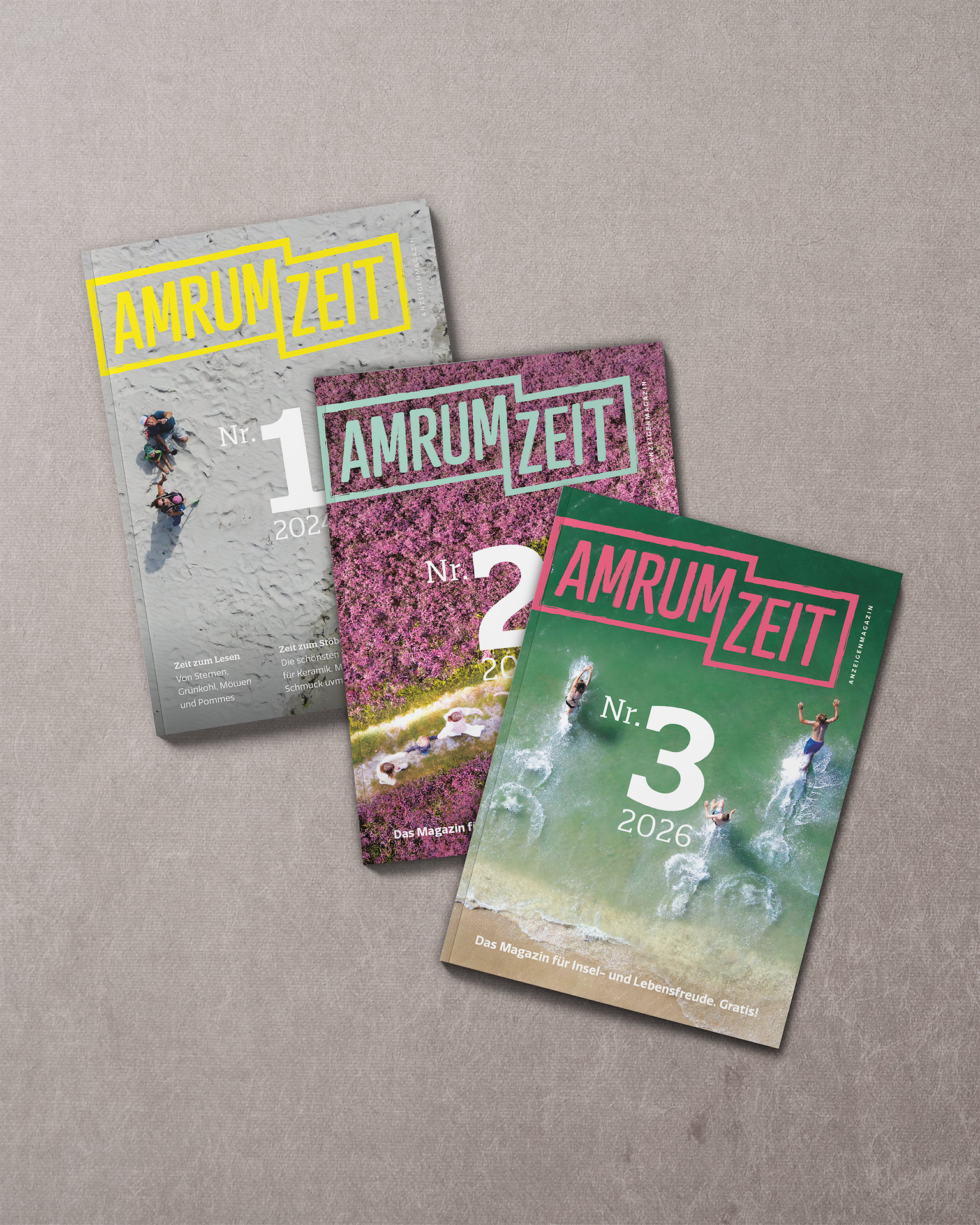 AMRUMZEIT Titelmotive der Ausgaben Nr. 1 bis 3