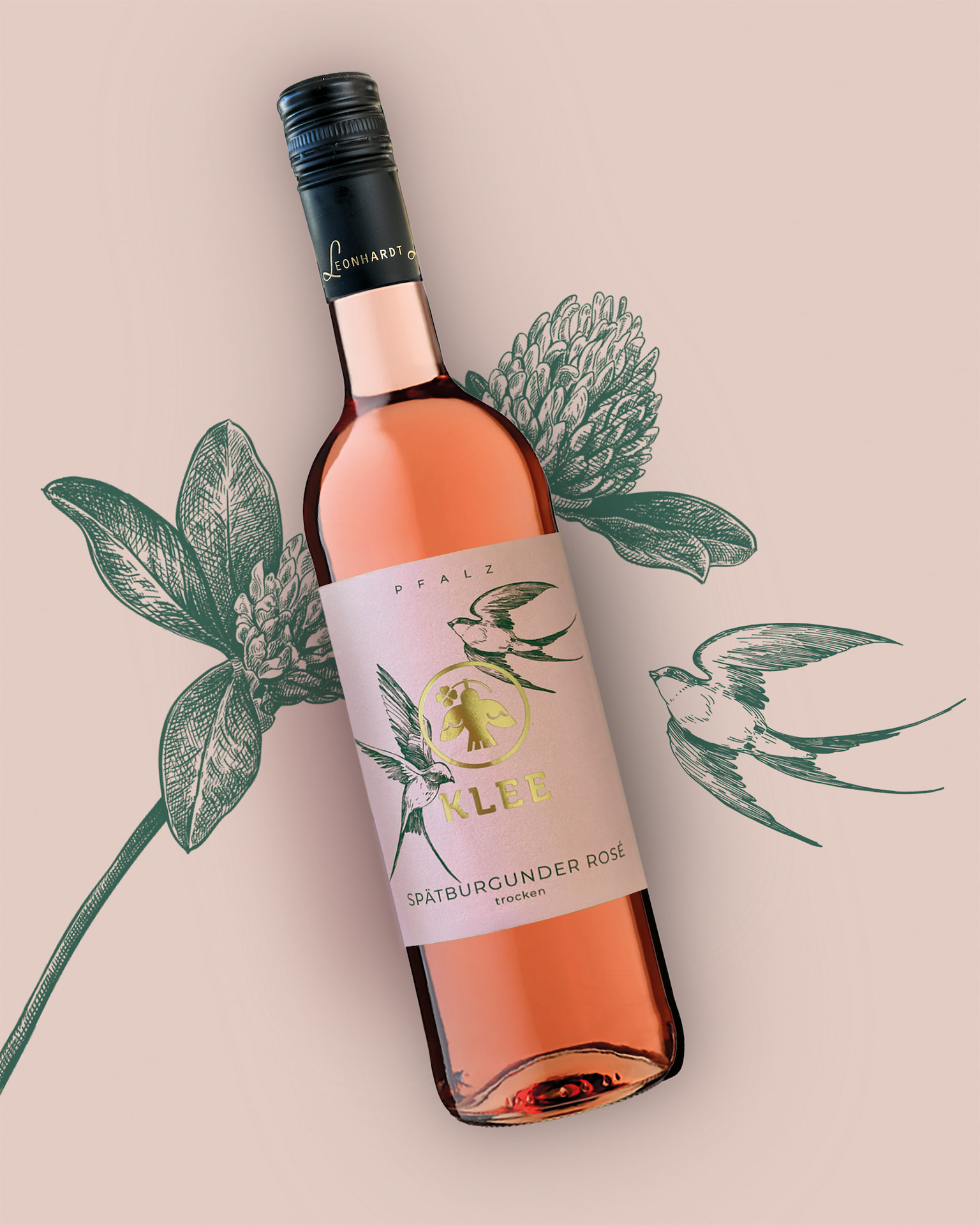 KLEE Weinflasche Sp&auml;tburgunder Ros&eacute; mit Illustration